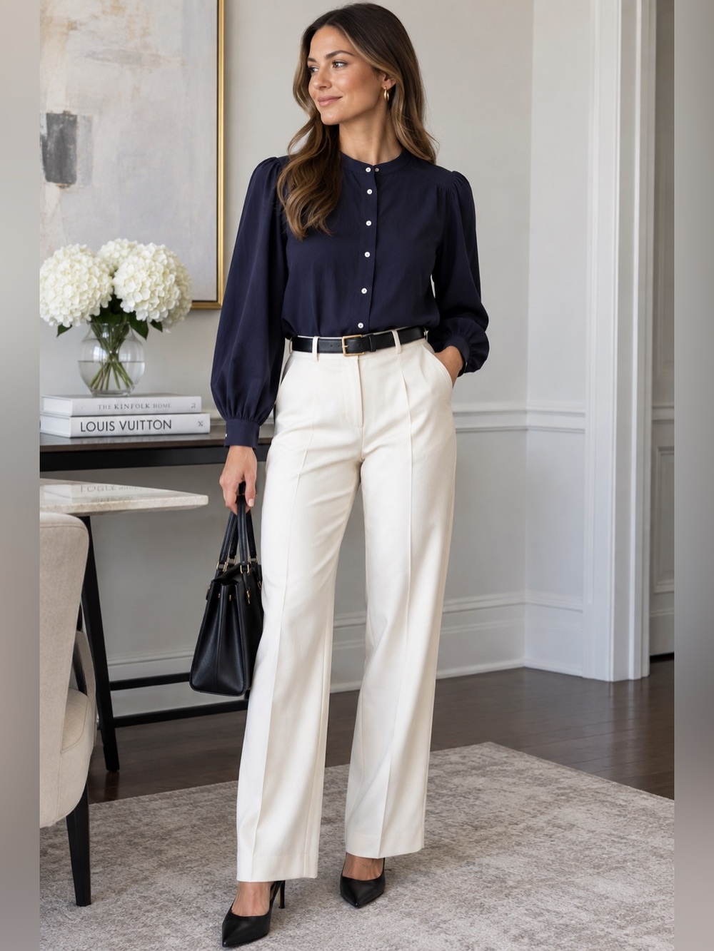 Express Navy Button Front Blouse Top Size S NWT